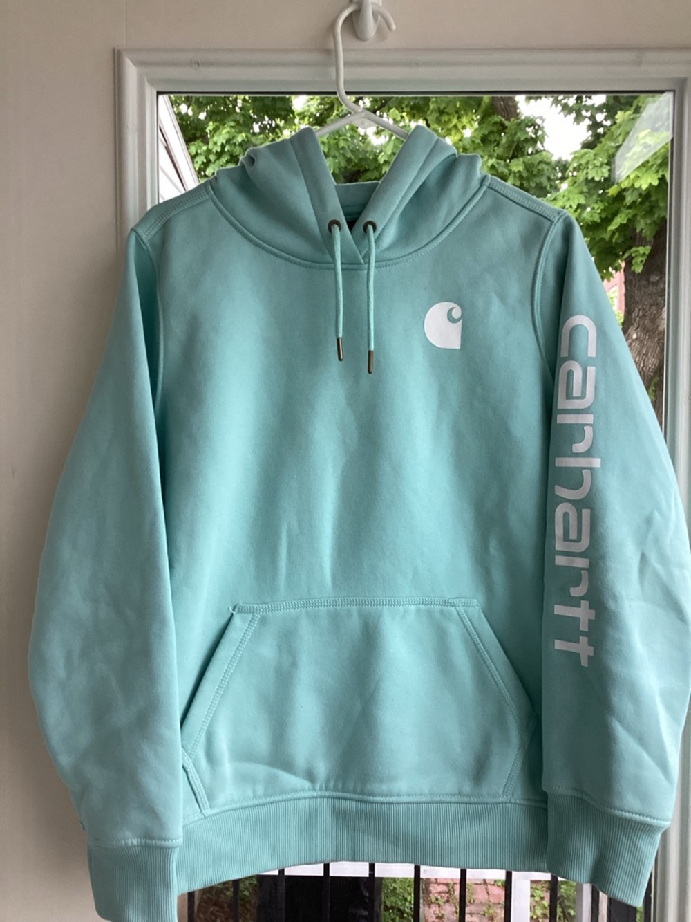 Carhartt Mint Green Pullover Hoodie with Logo Print